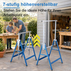 Arbeitsständer, 2er-Set, höhenverstellbar, 7 Stufen (80–130 cm), Gerüstständer, Tragkraft 400 kg pro Paar, klappbare Ständer für Haushalt, Werkstatt und Garten, blau