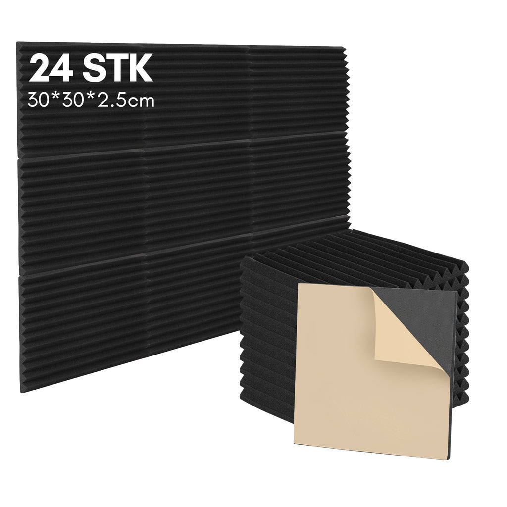 Set aus selbstklebenden Schallabsorptionsplatten aus Schaumstoff, geeignet für professionelle Aufnahmestudios und Wohnräume, Maße 30 x 30 x 2,5 cm, mit dreieckigen Nuten