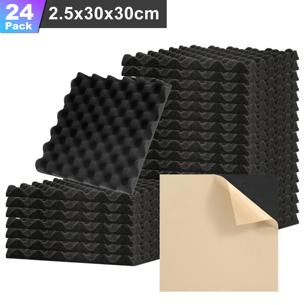 Set aus selbstklebenden Schallabsorptionsplatten aus Schaumstoff, geeignet für professionelle Aufnahmestudios und Wohnräume, Maße 30 x 30 x 2,5 cm, Wellenmuster