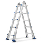 Aluminium multi-purpose ladder, 4-in-1 folding ladder, load capacity 150 kg, step ladder, extension ladder, double-sided ladder and stair ladder, telescopic ladder
