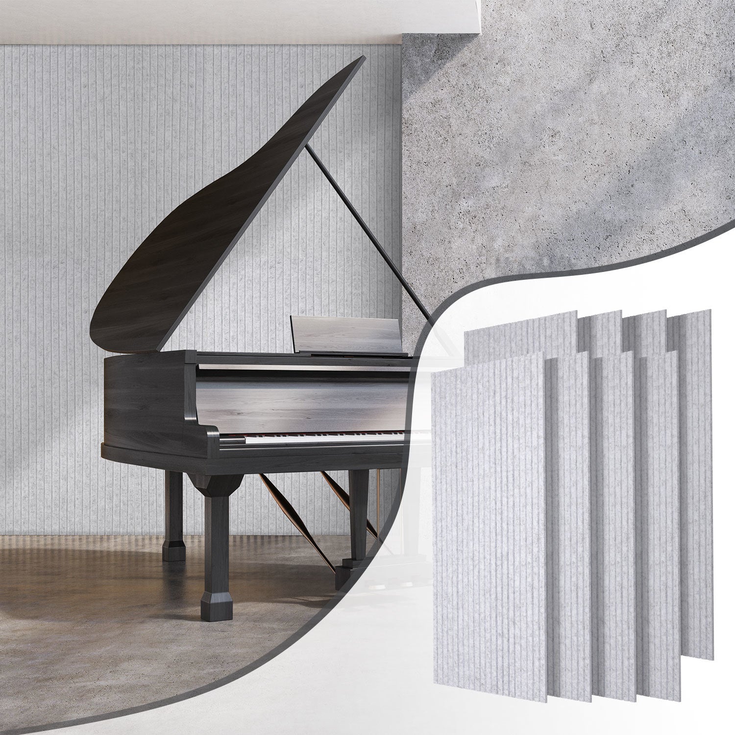 120 x 60 cm, selbstklebende Schallabsorptionsplatten, geeignet als Wanddämmplatten für den Homeoffice-Bereich, das Wohnzimmer und das Büro, aus 100 % Polyesterfaser, keine Bohrungen erforderlich, hellgrau, 4–16 Stück pro Packung