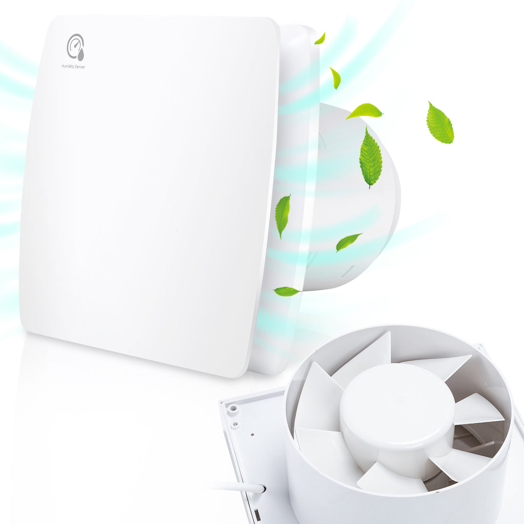 100/150-mm-Badventilator mit Feuchtigkeitssensor und Nachlauffunktion; automatischer Ventilator für Badezimmer, Küchen und fensterlose Räume, weiß