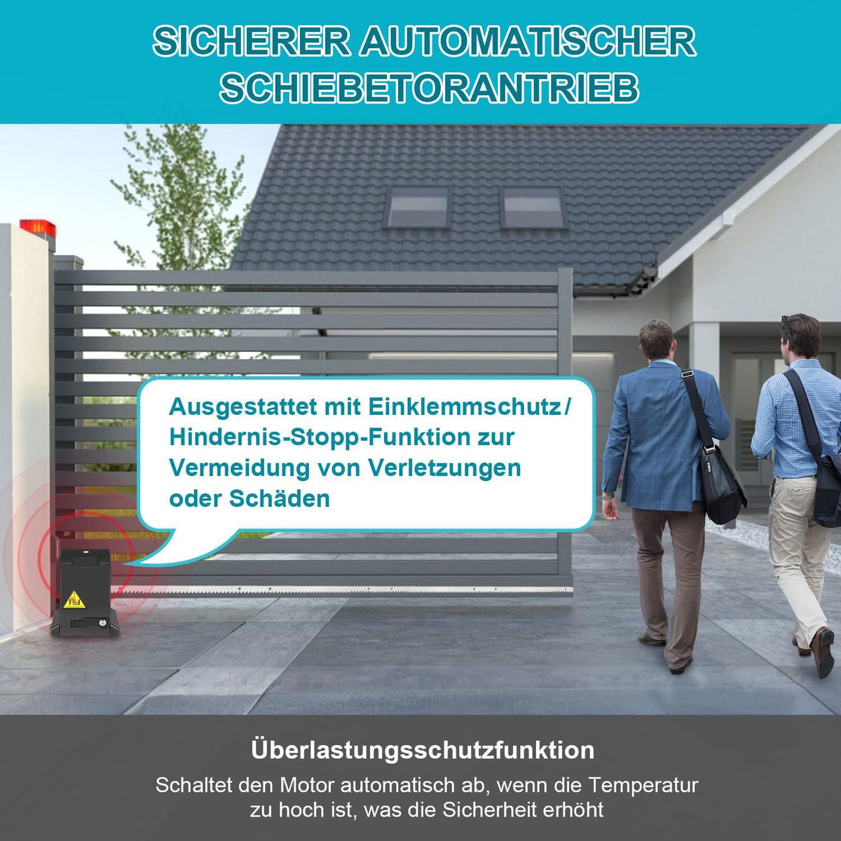 Schiebetorantrieb Set, 370W 800kg Flügeltorantrieb Torantrieb 12M Garagentorantrieb, mit 2 Fernbedienung Toröffner, Entriegelungsschlüssel und für Hotelbis, Fabrik, Schwarz