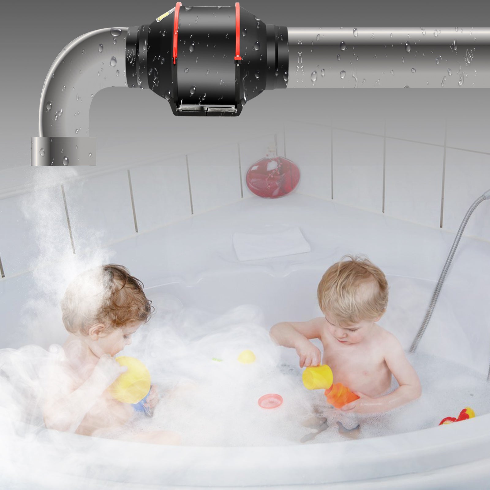 Kanalventilator mit Fernbedienung, Durchmesser 100 mm/150 mm, ABS-Gehäuse mit Kupfermotor, 220 V, geräuscharmer Kanalventilator, geeignet für Badezimmer, Toiletten, Gewächshäuser und Küchen (schwarz-rot)