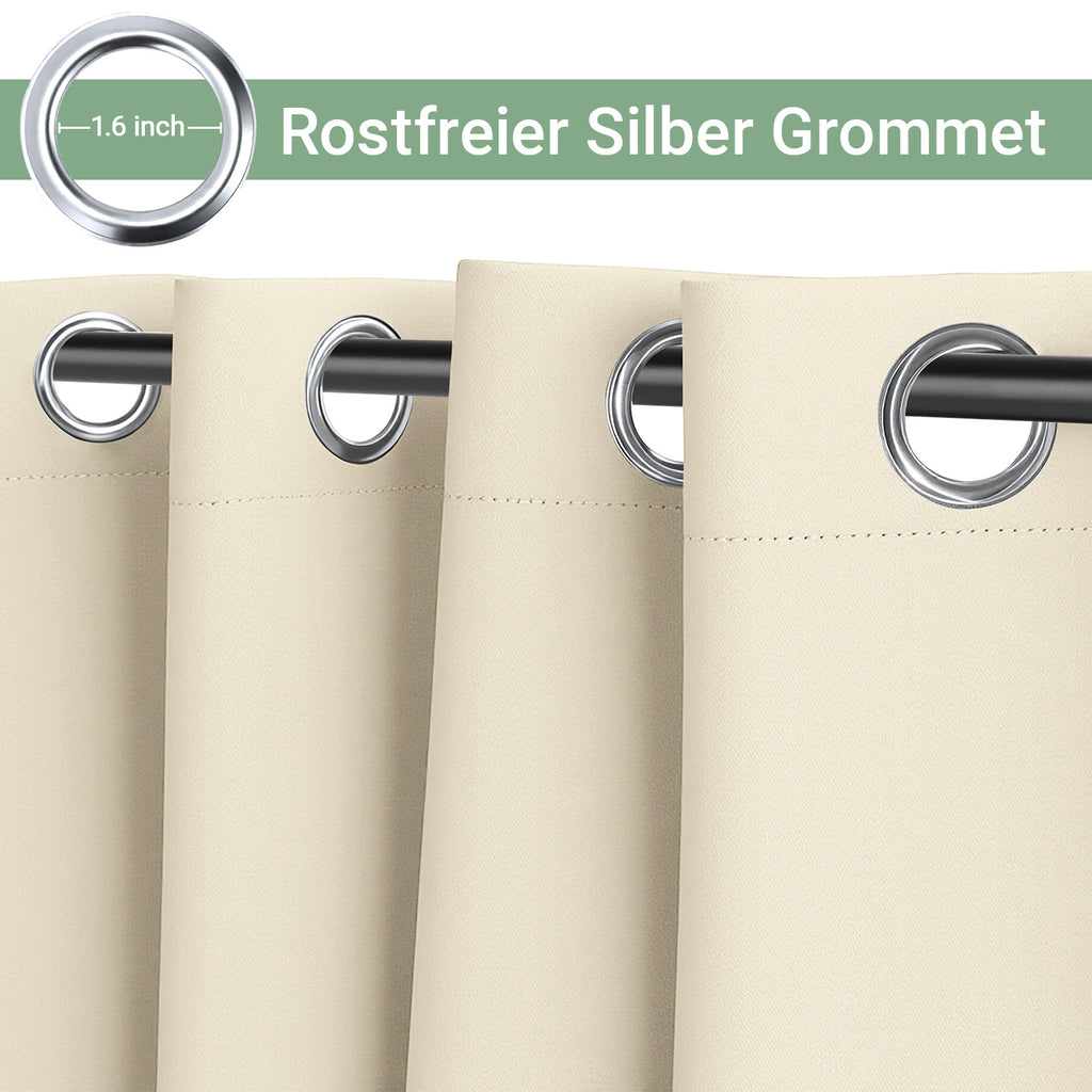 Outdoor Vorhang Wetterfest mit Ösen Sonnenschutz Wasserdicht Thermovorhang Panel,Cremefarben