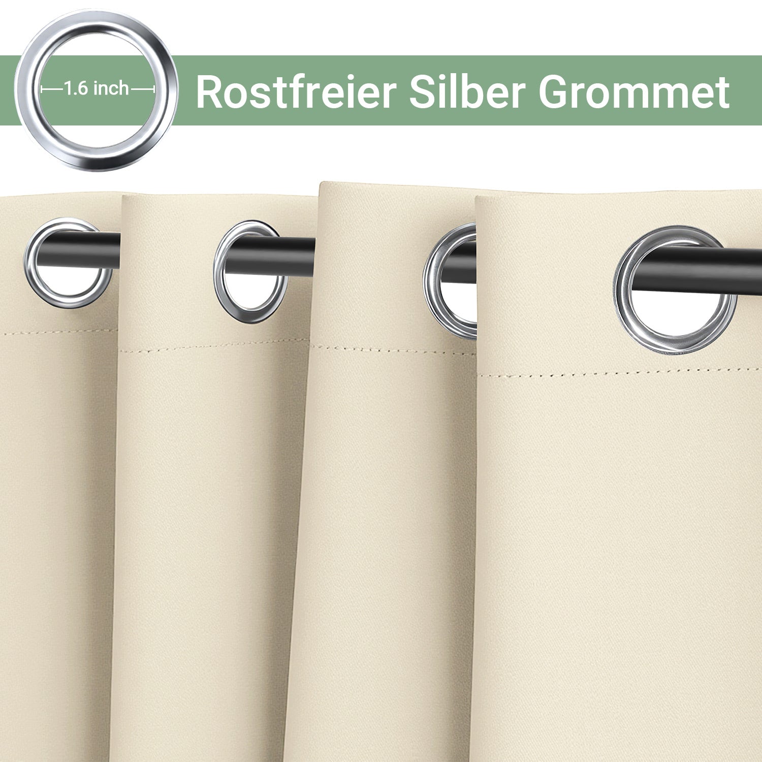 Outdoor Vorhang Wetterfest mit Ösen Sonnenschutz Wasserdicht Thermovorhang Panel,Cremefarben