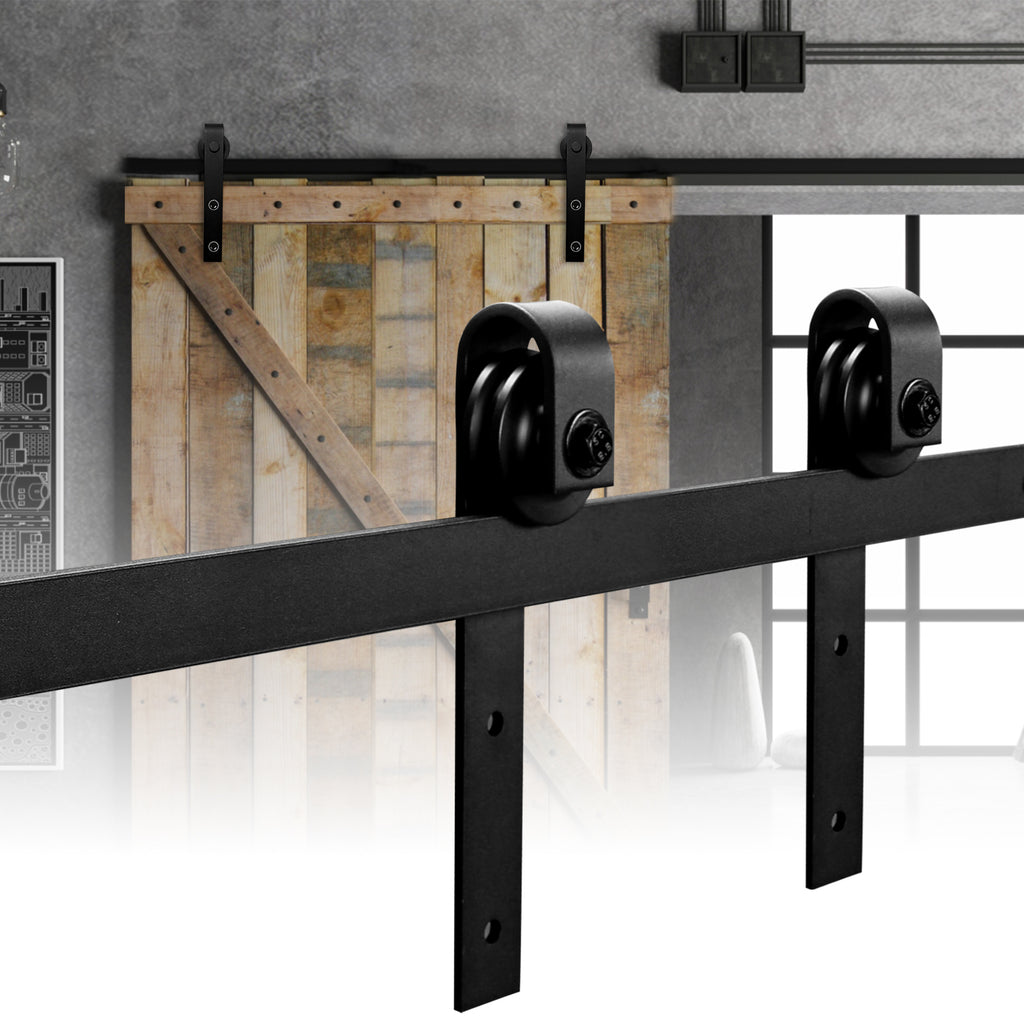 Beschläge für schwarze Schiebetüren, Beschläge für rechteckige Schiebetüren, Schienen für Schiebetüren, geräuscharmer Lauf, erhältlich in den Längen 152 cm, 183 cm, 200 cm, 244 cm und 363 cm (Tür nicht im Lieferumfang enthalten)