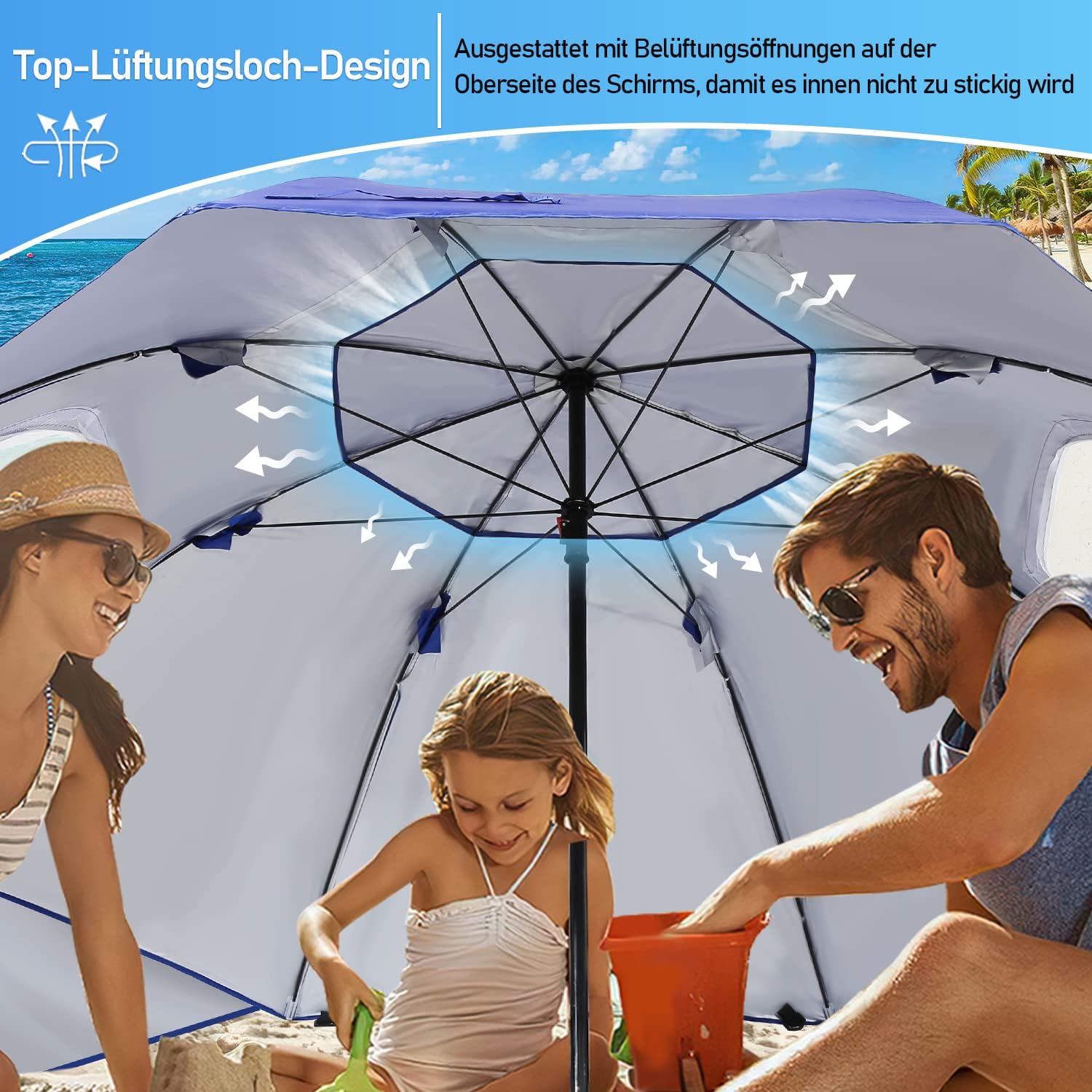 2-in-1-Aluminium-Auslegersonnenschirm – Sonnenschutz, UV-Schutz 50, 210 x 220 cm – Strand-/Garten-Sonnendach – zusammenklappbar, multifunktional, mit Fenster und Tragetasche