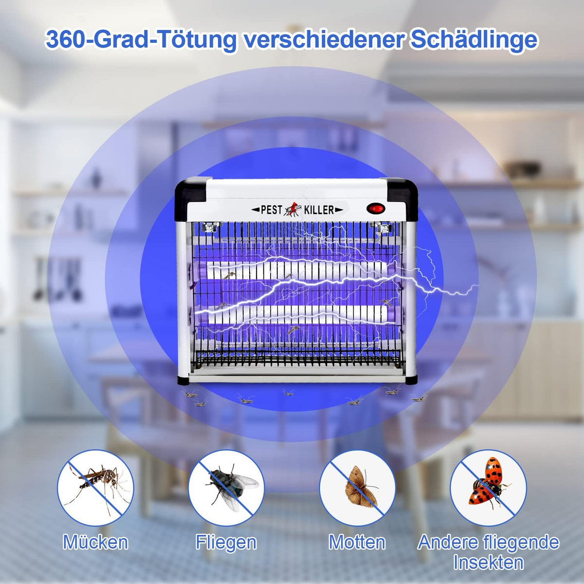 12 W / 30 W / 40 W Elektrischer Mückenvernichter mit UV-Lampe – ohne giftige Chemikalien – geeignet für Innenräume, Schlafzimmer, Außenbereiche und den Garten