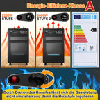 Gasheizung für Innenräume 3800W, Gasofen, 2 Stufen, Gasschlauch Gasheizer mit 2 Heizstufen, ODS-System, Regler, Schlauch und 5 Rollen für Balkon, überdachte Terrasse und belüftete Räume