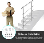 Handlauf Edelstahl 80/100/120/150/160/180 cm, Treppengeländer mit 4 Querstreben | Rostfrei, Wetterfest, Gebürstet, Winkelverstellbar für Innen & Außen und für Treppen, Balkon & Eingang（副本）（副本）