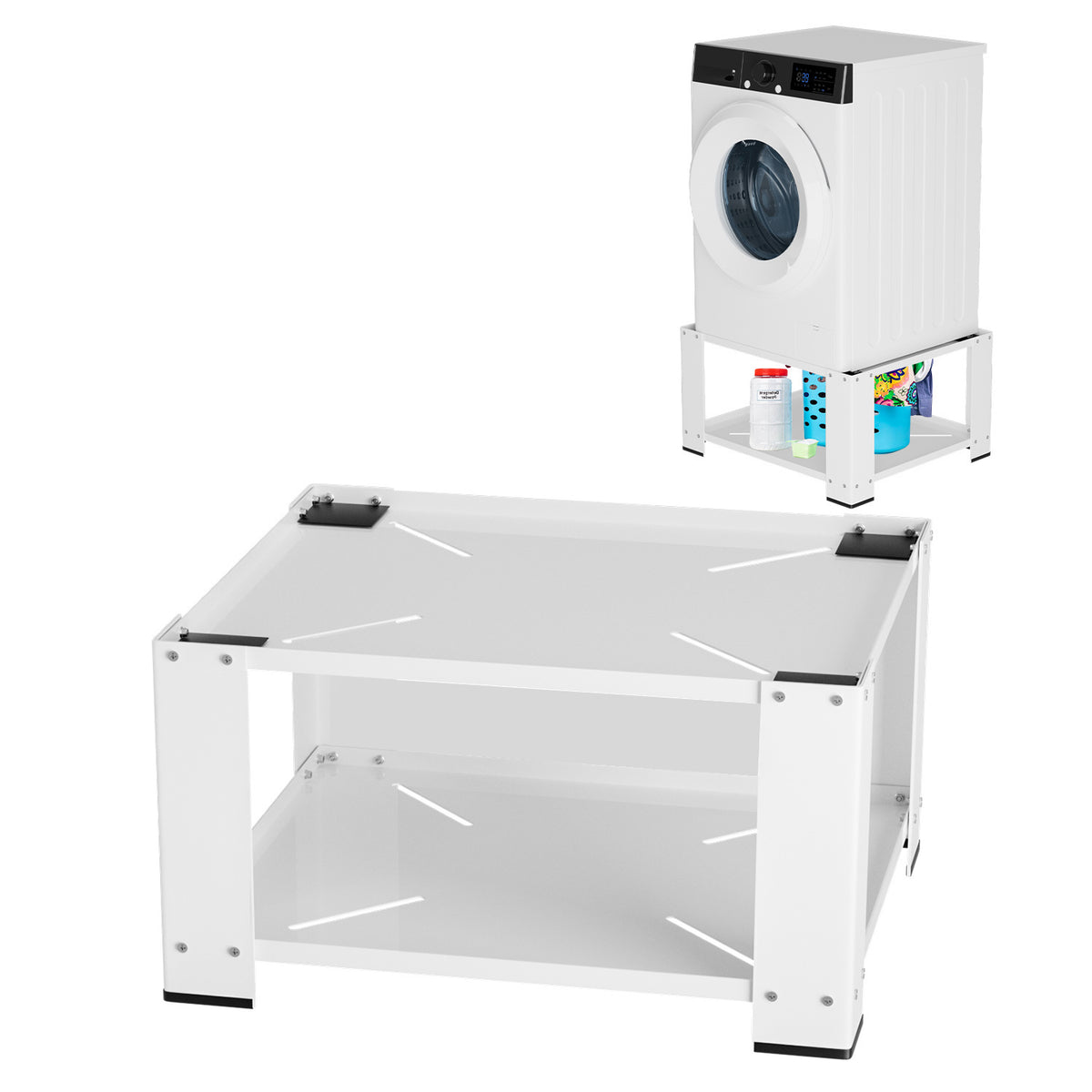 Waschmaschinensockel 60 x 60 x 40 cm mit 3 verstellbaren Ablagen, Waschmaschinen Untergestell bis 150 kg für Waschmaschine & Trockner, Weiß