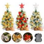 40 cm hoher Mini-Weihnachtsbaum mit LED-Beleuchtung, kleiner künstlicher Tannenbaum, Tannenbaum für den Tisch, mit roten, goldenen und silbernen Christbaumkugeln