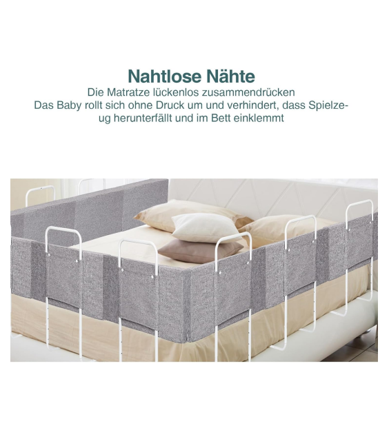 Bettgitter, 50/60 cm, Absturzsicherung, Sicherheitsgitter für Kinderbetten, in 5 Stufen höhenverstellbares Bett, Absturzsicherung, Bettgitter für Kinderbetten, Babybett und Familienbett (Leinen-Grau/Grün), optional