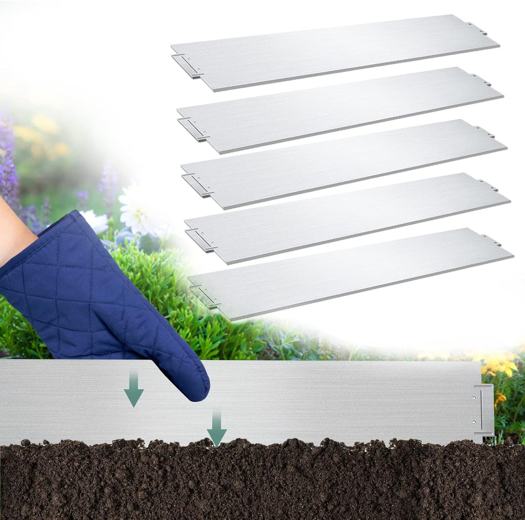 Rasenkante verzinkt Metall, 5m 10m 15m 20m 25m 30m 35m 40m 45m 50m 100x18cm Beeteinfassung Mähkante Palisade Gartenbeet, Silber oder Schwarz(Länge 5m - Höhe 18cm)
