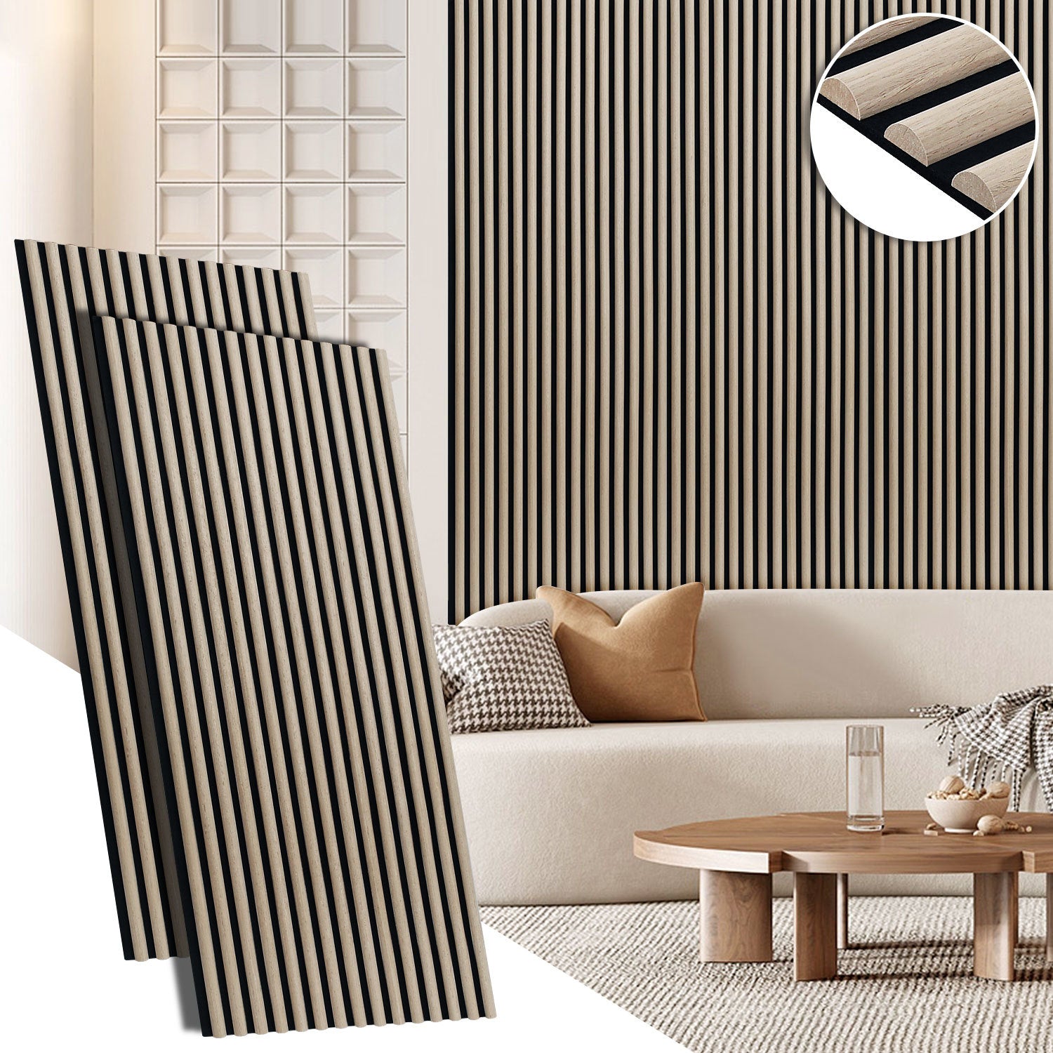 Schallabsorptionsplatten, 120 x 60 cm, für gewölbte Wände, aus Holz und Filz, schalldämmend, Holzoberfläche, geeignet für die Wandgestaltung in Aufnahmestudios und Privathaushalten, große Abdeckfläche, Farbe: Weißeiche/Schwarznussbaum, 1–4 Stück