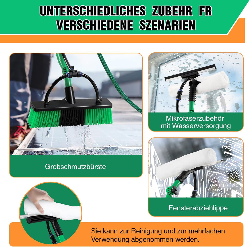 Teleskop-Fensterreinigungsbürste, 2-in-1-Teleskopbürste mit Auffangbehälter, Teleskopbürste aus Aluminium, mit weichen Borsten, ausgestattet mit einem Seifenspender, geeignet zur Reinigung von Fenstern, Plexiglas und Autos