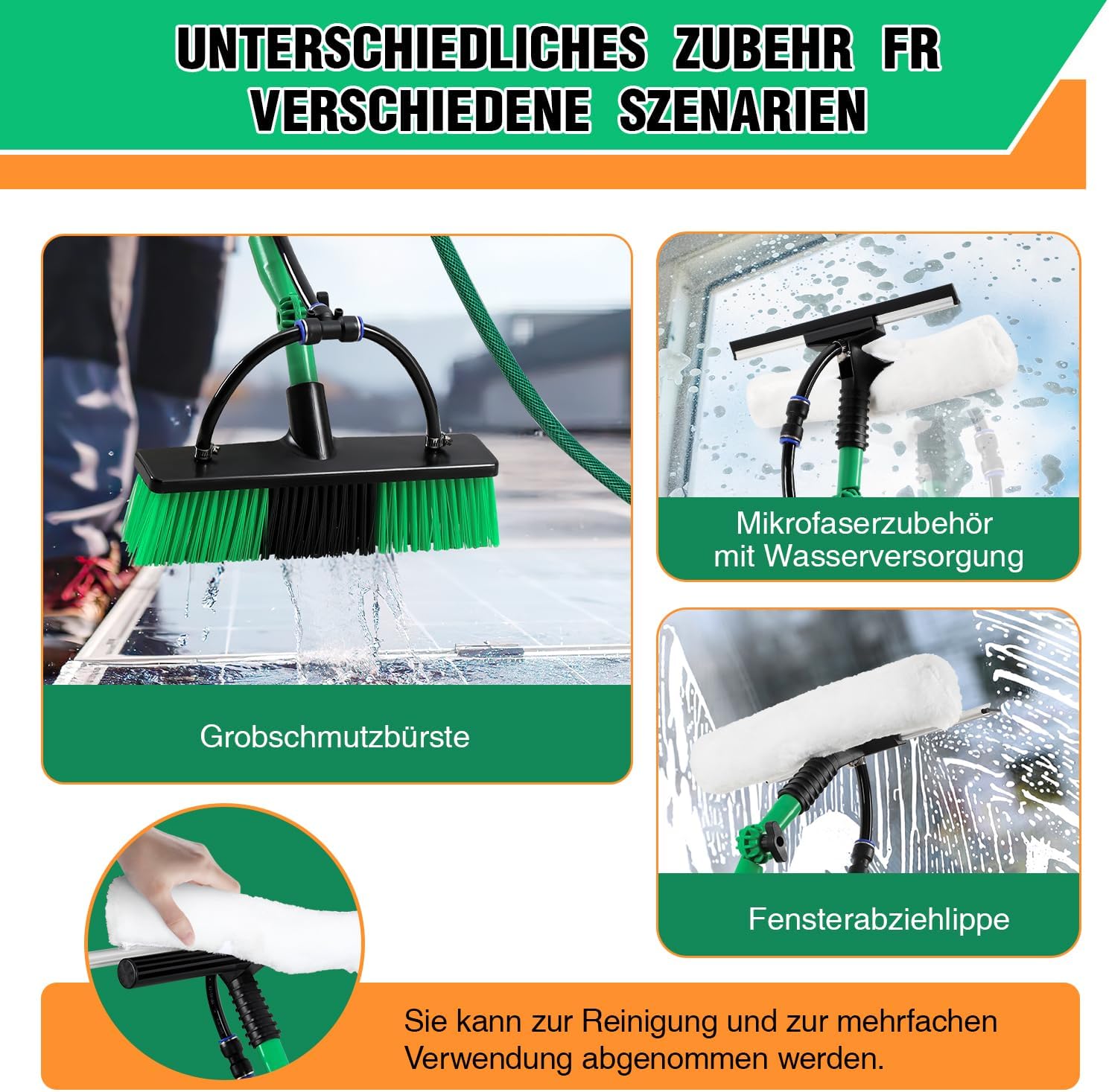 Teleskop-Fensterreinigungsbürste, 2-in-1-Teleskopbürste mit Auffangbehälter, Teleskopbürste aus Aluminium, mit weichen Borsten, ausgestattet mit einem Seifenspender, geeignet zur Reinigung von Fenstern, Plexiglas und Autos