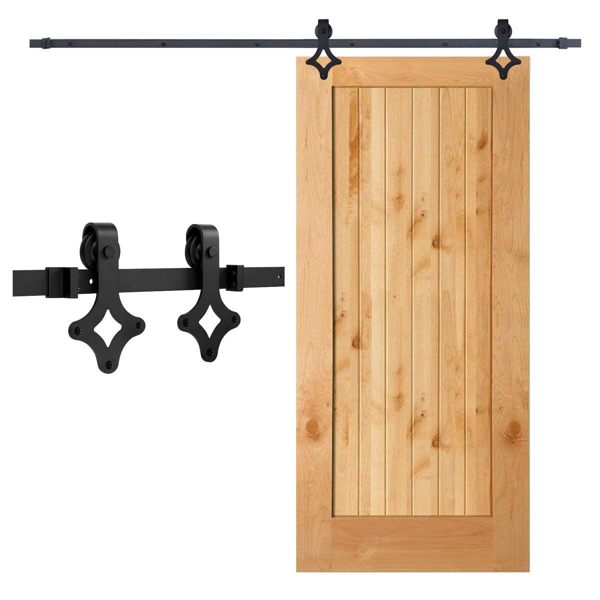 Schwarze Beschläge für Schiebetüren, Beschläge für Schiebetüren im Rautenmuster, Schienen für Schiebetüren, geräuscharmer Lauf, erhältlich in den Längen 183 cm und 200 cm (Türen sind nicht im Lieferumfang enthalten)