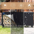 Holzregal mit Schutzhülle – Stahlrahmen – schwarzes Metall-Holzregal – Hilfsmittel zur Lagerung im Innenbereich – Maße: 244 x 34,5 x 124 cm