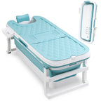 Faltbare Badewanne für Erwachsene, Klappbadewanne mit Abdeckung, Ablagekorb und Doppelablauf, platzsparende mobile Badewanne für Bad Dusche Balkon, Blau