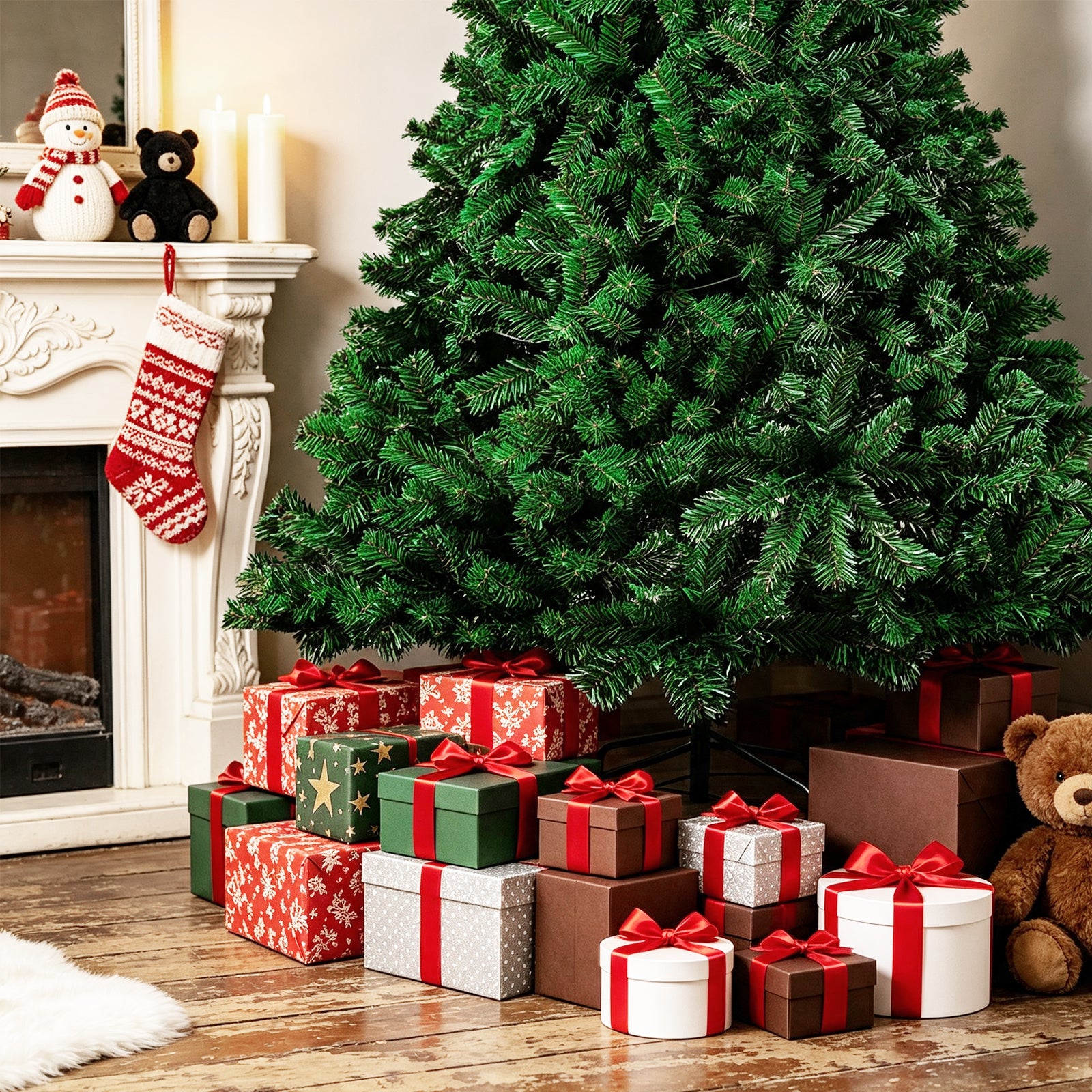 120–210 cm großer künstlicher Weihnachtsbaum aus Kunststoff, künstlicher Weihnachtsbaum, mit 18 cm langen Zweigen, schnell aufzubauen, zusammenklappbar, flammhemmend, inklusive Ständer aus Kunststoff/Metall, weiß/grün