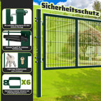 Doppelflügeltore, 300x100cm/350x100cm Metall Gartentor, Gartenzaun Zaun inkl. Griff, Schloss und 3 Schlüsseln, Robust Gartentür für Zauntür, Hoftor, Zauntor, Quadratrohr, Grün/Anthrazit
