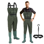 Wathose Herren Größen 42-47, Anglerhose 70D Nylon mit Stiefel, PVC Watthosen Wasserdichtl mit Haken, Angelhose mit Verstellbarer Schultergurt, Fischerhose für Baustellen, Gärten