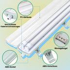 18W Feuchtraumleuchte LED 120cm, Wannenleuchte T8-Doppelleuchte 4000K 3060lm, 50000H, IP65 Werkstattlampe Badlampe Leuchtstoff Röhren Garagenlampen, Bürodeckenleuchte