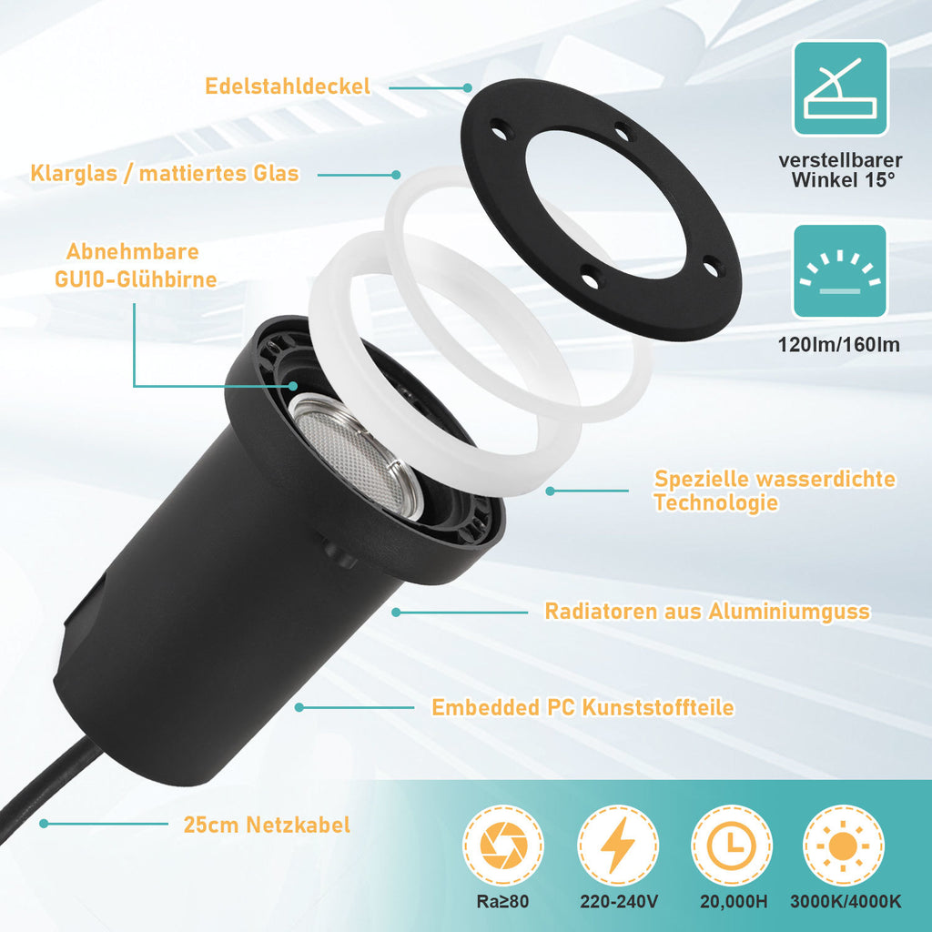 4/8x Bodenleuchte IP67 3W LED Neutralweiß Terrassen Schwenkbar Einbaustrahler
