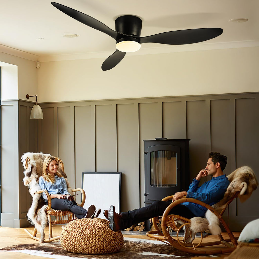 Deckenventilator mit Beleuchtung und Fernbedienung, Ø 132 cm Deckenlampe mit Ventilator dimmbar, 3 Farbtemperaturen und 6 Stufen, Sommer-/Winterfunktion, mit Timer, Schwarz