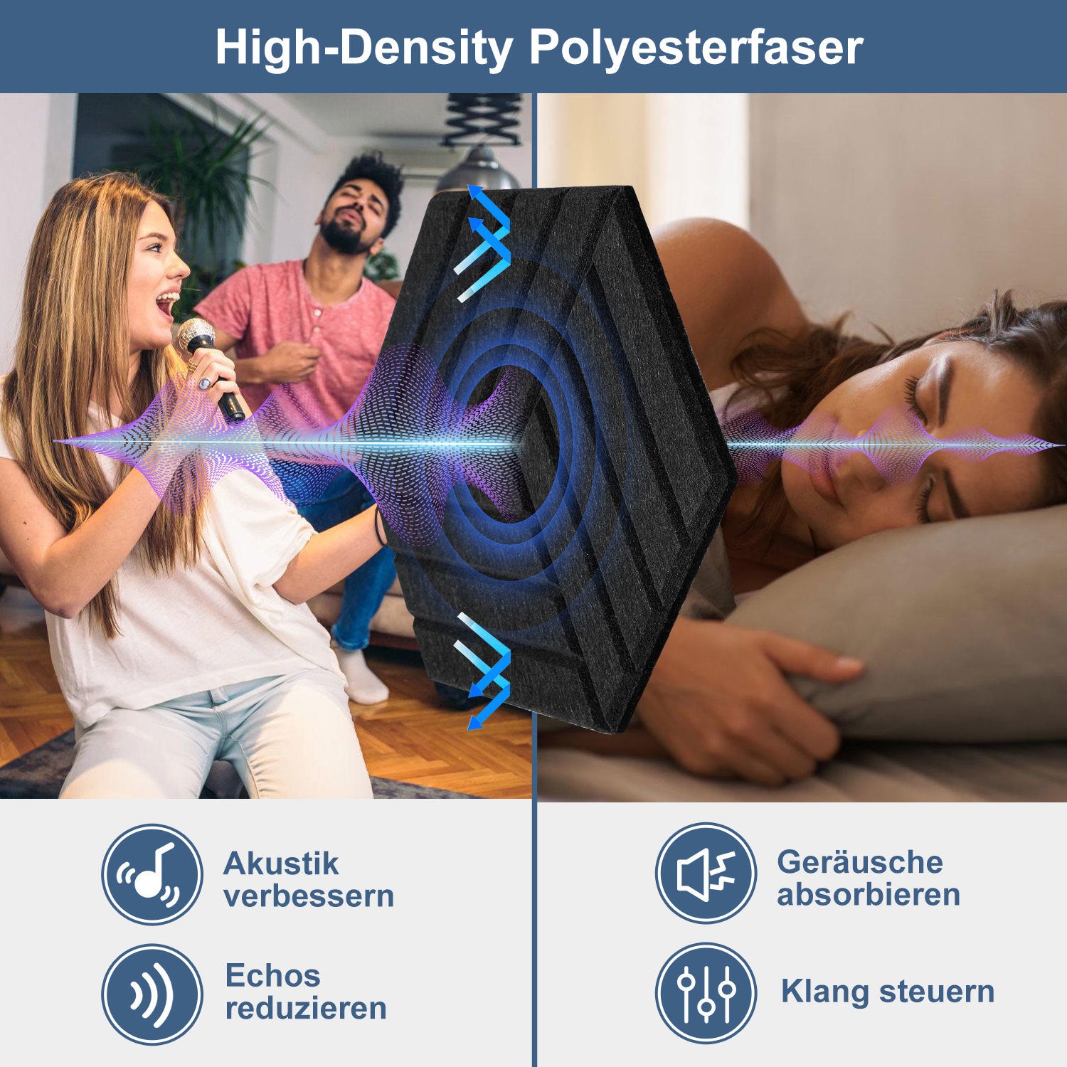 12–36 Stück sechseckige Akustikplatten, selbstklebend, schwarz/grau, aus hochdichtem Dämmmaterial, platzsparend, geeignet für Wandverkleidungen und Schalldämmung, ideal für Tonstudios und die Wohnraumgestaltung (30 x 26 x 0,9 cm)