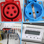 Stromverteiler 32A Industrie IP65 mit 3-Phasen Energiezähler 100A, 3x Schuko 16A, CEE 32A 5-polig, Wandverteiler mit Leitungsschutzschaltern für Baustelle