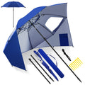 Strand-Sonnenschirm 2-in-1 – Kombinierter Schirm für Strand und Garten, geeignet für 2–4 Personen, UV50+ Sonnenschutz, multifunktionaler Sonnenschirm, Durchmesser 210 x 220 cm, mit Sichtfenster und Tragetasche, zusammenklappbar