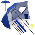Strand-Sonnenschirm 2-in-1 – Kombinierter Schirm für Strand und Garten, geeignet für 2–4 Personen, UV50+ Sonnenschutz, multifunktionaler Sonnenschirm, Durchmesser 210 x 220 cm, mit Sichtfenster und Tragetasche, zusammenklappbar