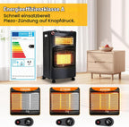 Gasheizer 4200W, Elektroheizung 1260W, Infrarot Keramikbrenner, Gas Heizstrahler inkl. Gasdruckregler & Gasschlauch, Gasheizofen, Butan- oder Propangasflaschen bis 15kg