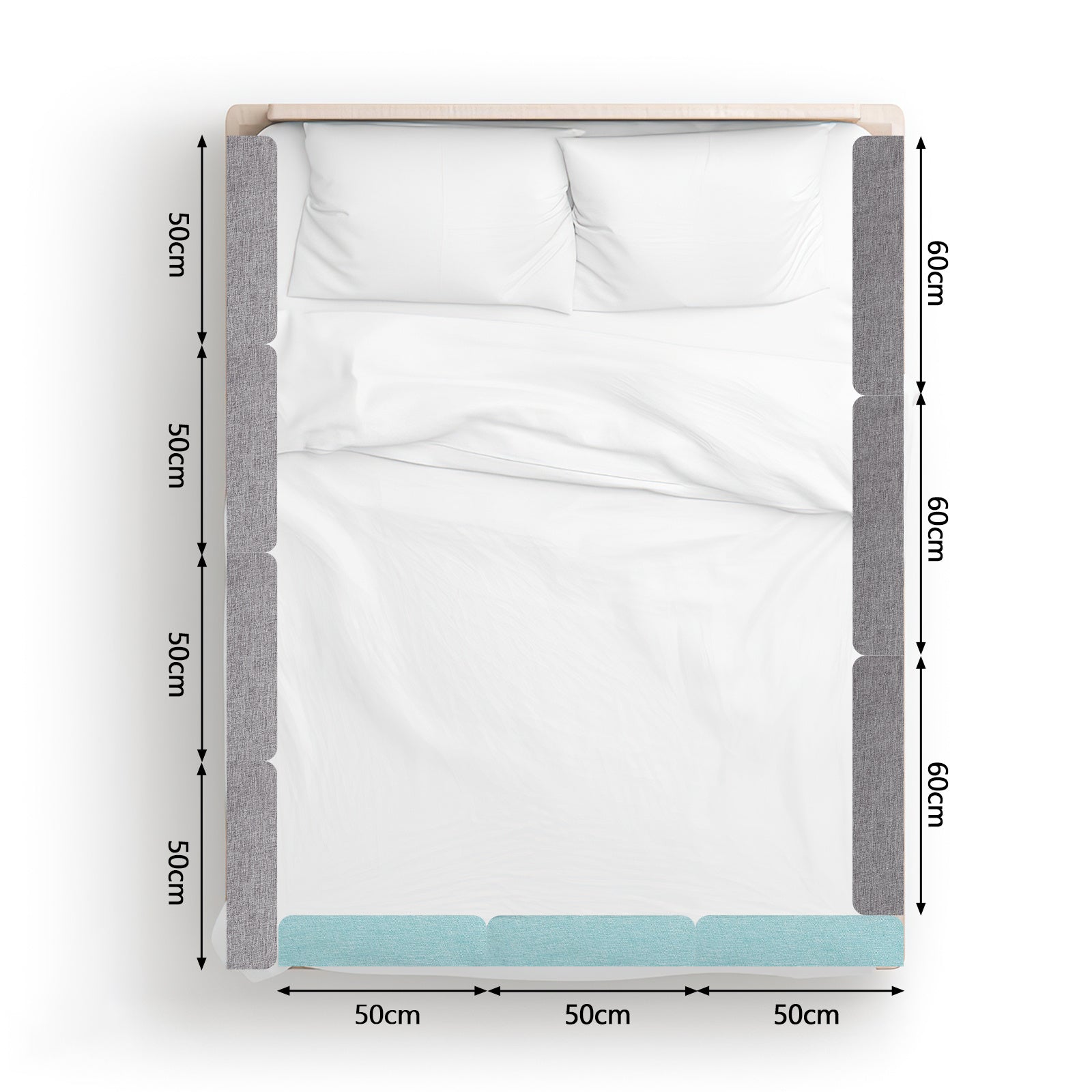 Bettgitter, 50/60 cm, Absturzsicherung, Sicherheitsgitter für Kinderbetten, in 5 Stufen höhenverstellbares Bett, Absturzsicherung, Bettgitter für Kinderbetten, Babybett und Familienbett (Leinen-Grau/Grün), optional