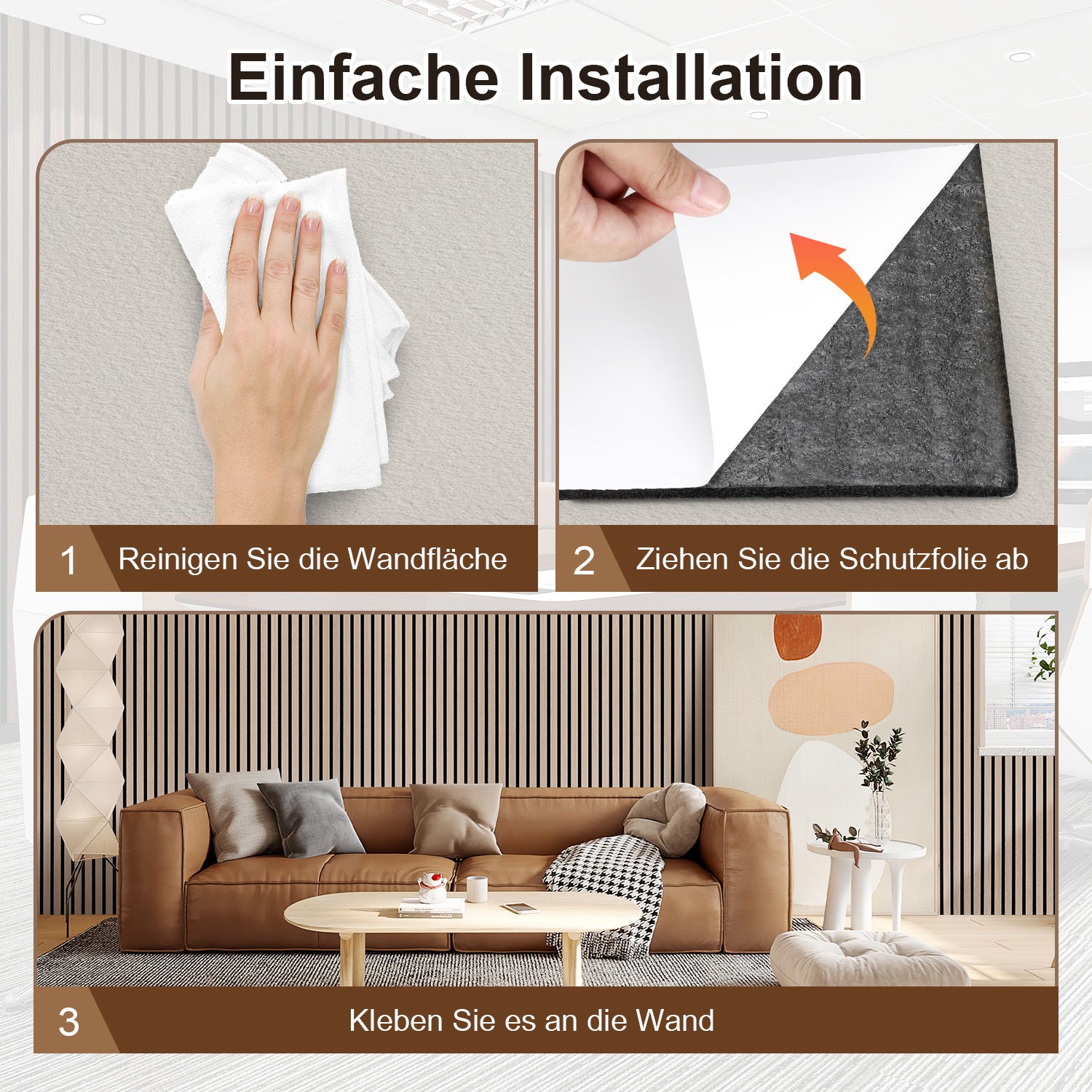 120 x 60 cm große schallabsorbierende Holzpaneele, selbstklebende 3D-Wandpaneele in Holzoptik, die sowohl schalldämmend als auch dekorativ sind und sich für Wohnzimmer, Büros und Ateliers eignen; zur Wandmontage; Eichenfarbe