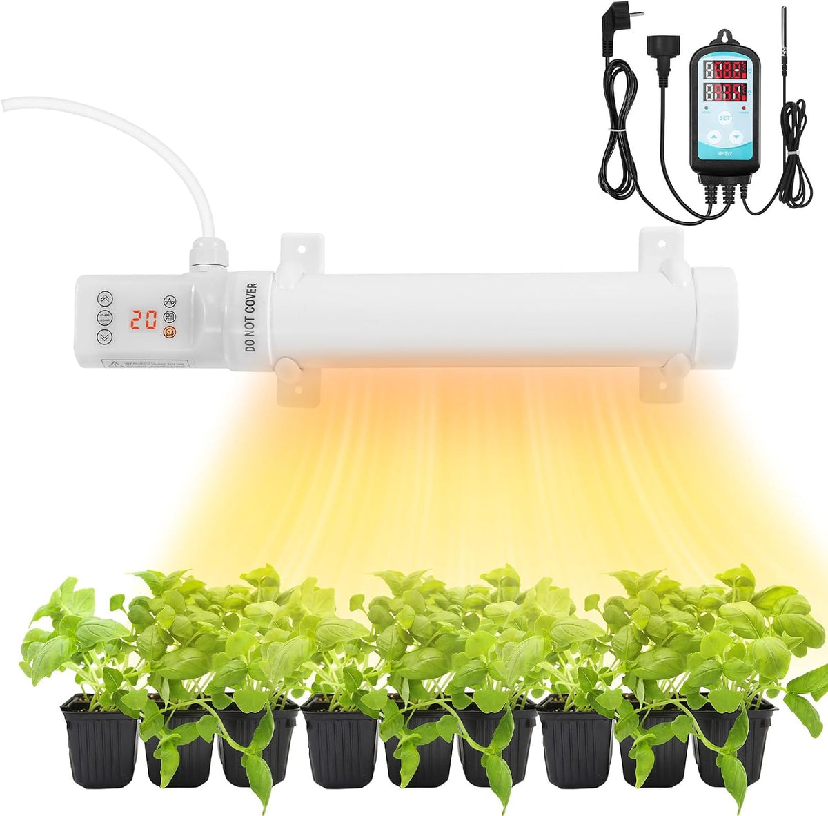 Gewächshausheizung, Timer, Zeitplan & 3000W Digitalregler Ø42-mm-Heizrohr, Haltebügel, Überhitzungsschutz, Wand-/Bodenmontage, Ist-/Sollanzeige, °C/°F, für Schrank & Gewächshaus