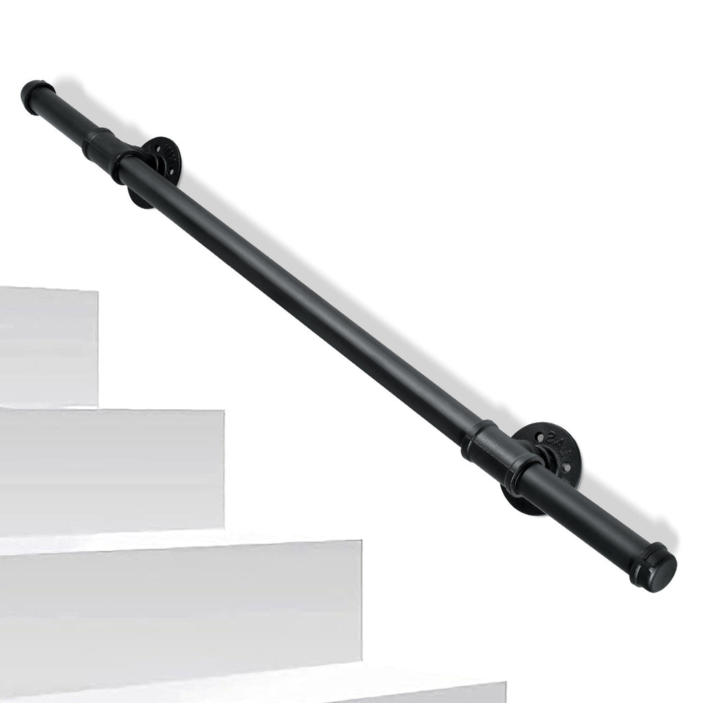Treppengeländer, Geländer für Innen- und Außentreppen, schwarze Handläufe, wandmontierte Handläufe (inklusive Befestigungszubehör), wandmontierte Halterungen für Treppenhandläufe, geeignet für Treppen, Geländer und Balkone (100 cm/150 cm/200 cm/300 cm)