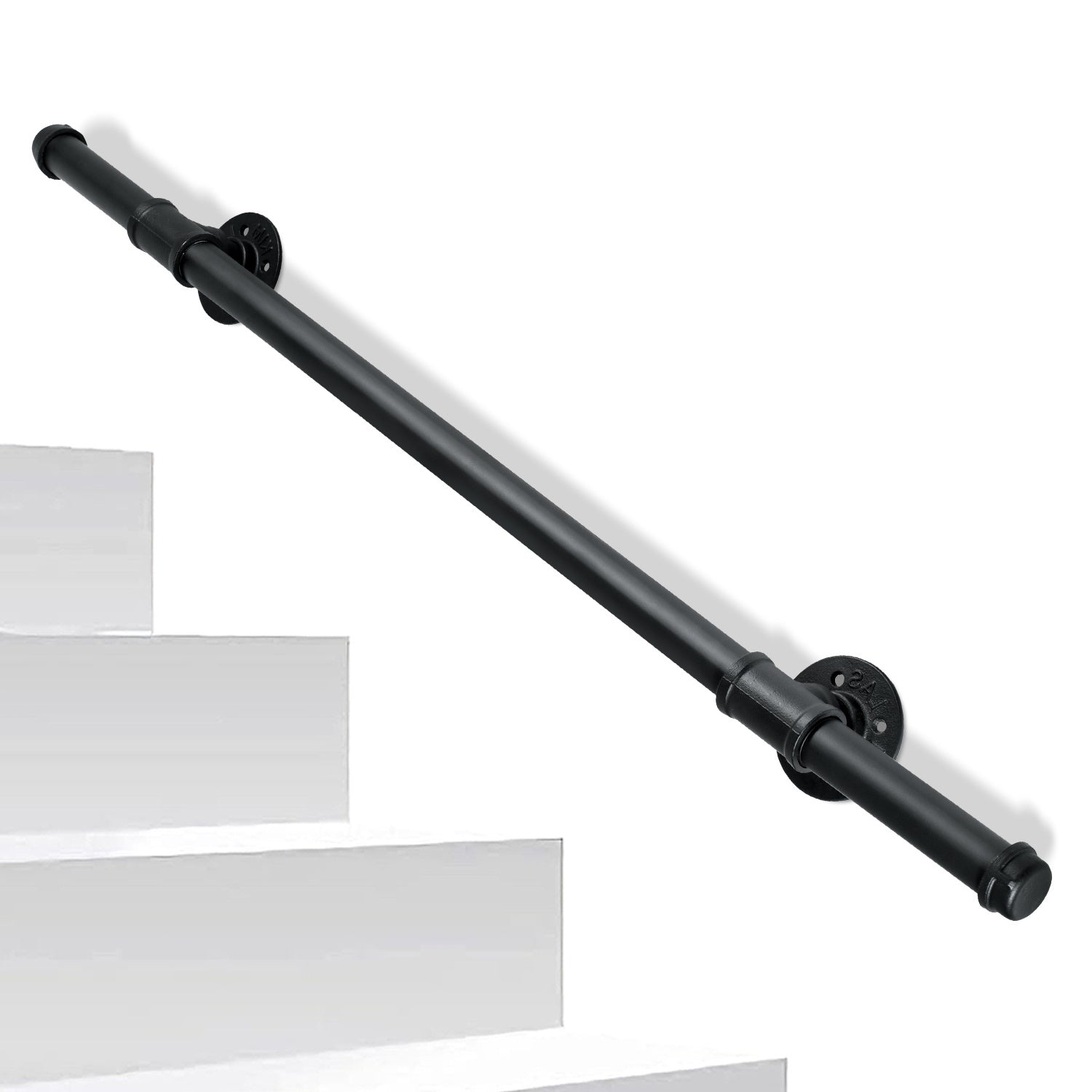 Treppengeländer, Geländer für Innen- und Außentreppen, schwarze Handläufe, wandmontierte Handläufe (inklusive Befestigungszubehör), wandmontierte Halterungen für Treppenhandläufe, geeignet für Treppen, Geländer und Balkone (100 cm/150 cm/200 cm/300 cm)