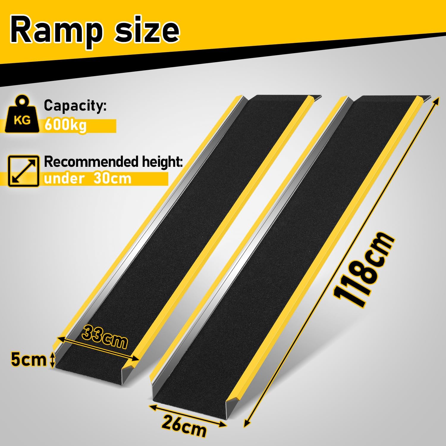 Laderampen-Set, 2er-Set, 118 cm, Aluminium, Tragkraft 300 kg pro Rampe