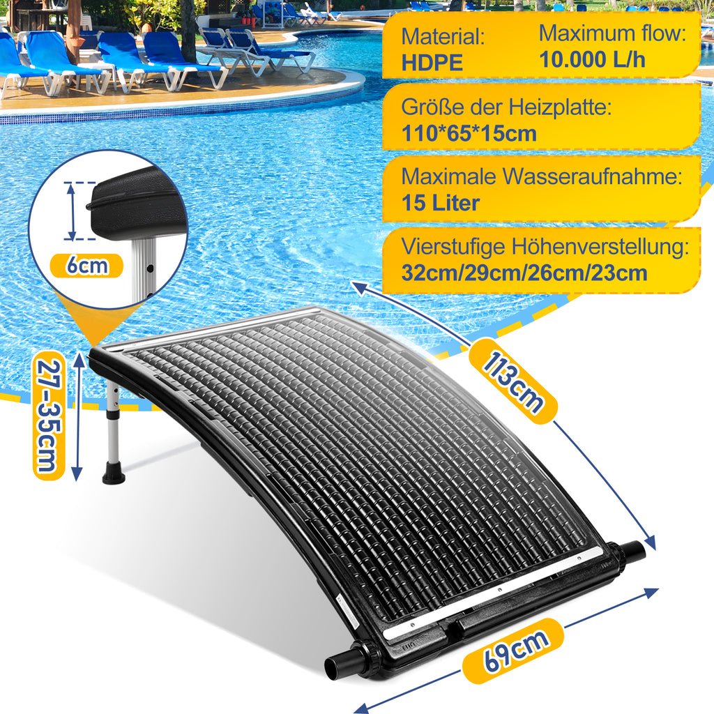 Sonnenkollektor Poolheizung, 113x69x35cm Solarheizung Maximaler Durchfluss 10000 L/h, Pool Heizungen Solaranlage für Warmwasser, Gartendusche, Pool