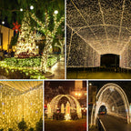 30/50/80/100 Meter lange Solar-Lichterkette für den Außenbereich, 300/500/800/1000 LED-Lämpchen, warmweißes Licht, USB-Aufladung und Solarstromversorgung, 8 Beleuchtungsmodi und Timer-Funktion, Schutzklasse IP44