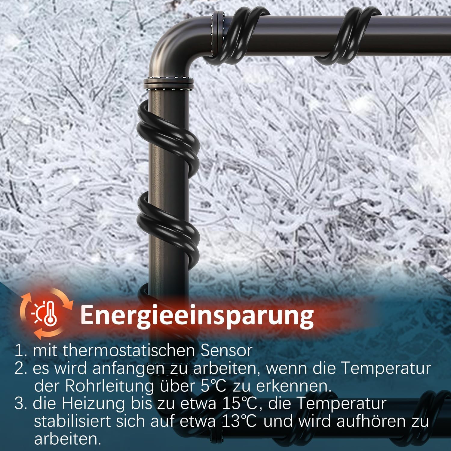 2-18 m Frostschutz-Heizkabel, Frostschutzkabel mit Thermostat, 32-288 W Heizkabel, Rohrbeheizung mit automatischem Schalter, Heizband für Wasserleitungen im Haus, in Schwimmbädern und in Teichen
