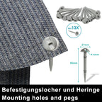 Vorzeltteppich Markisenteppich, Campingteppich atmungsaktiv rutschfest,Waschbare, Zeltteppich mit 12 Löchern, 13 Heringe und Tragetasche,Vorzeltboden Verschiedene Größen(Grau Blau)