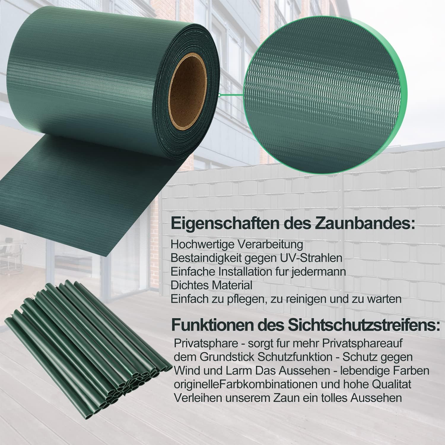 Sichtschutzstreifen für Doppelstabmatten, 35m/50m/70m Wetterfester PVC Sichtschutz (450g/m²) inkl. 30 Clips. Ideal für Doppelstabmattenzaun, Garten & Balkon, Grün