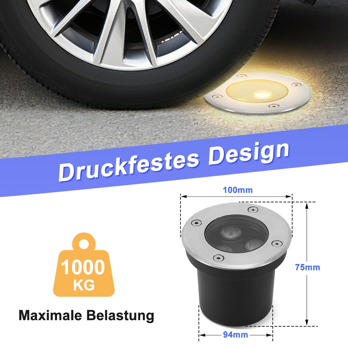 Außen-Bodenstrahler mit LED, 3 W, warmweißes Licht, IP65, Einbau-Bodenstrahler, mattschwarz, rund, für den Außenbereich, 230 V, Einbau-Bodenstrahler für Boden, Garten, Pool, Pflanzen [Energieeffizienzklasse G]