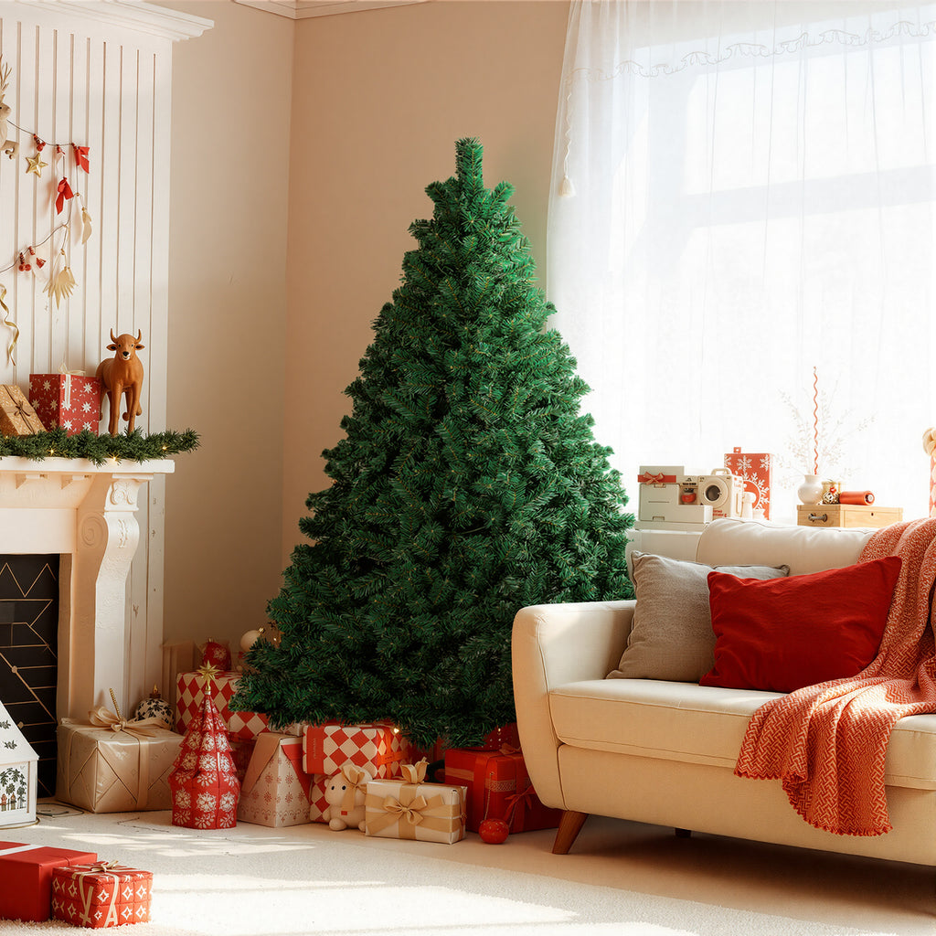 120–210 cm großer künstlicher Weihnachtsbaum aus Kunststoff, künstlicher Weihnachtsbaum, mit 18 cm langen Zweigen, schnell aufzubauen, zusammenklappbar, flammhemmend, inklusive Ständer aus Kunststoff/Metall, weiß/grün