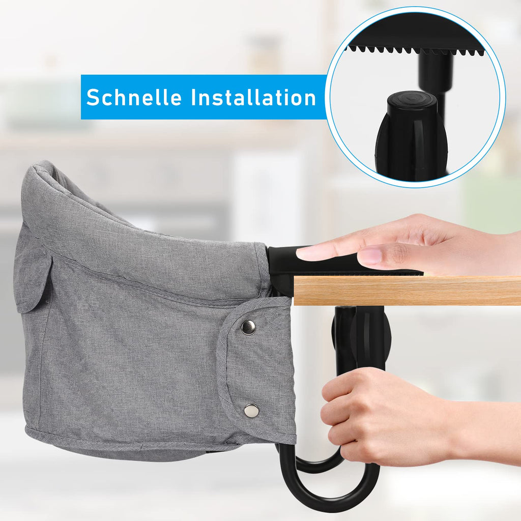 Tischsitz Faltbar Babysitz,Baby Hochstuhl Sitzerhöhung,Baby Tischsitz Stuhlsitz für zu Hause und Unterwegs mit Transporttasche,Belastbar bis 18 kg(Grau)